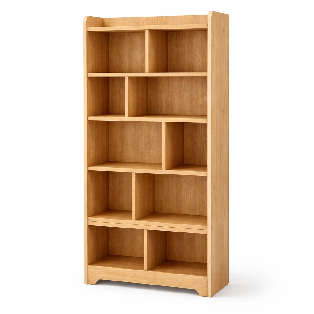 Libreria alta de madera con compartimentos abiertos multifuncionales-cozanoe